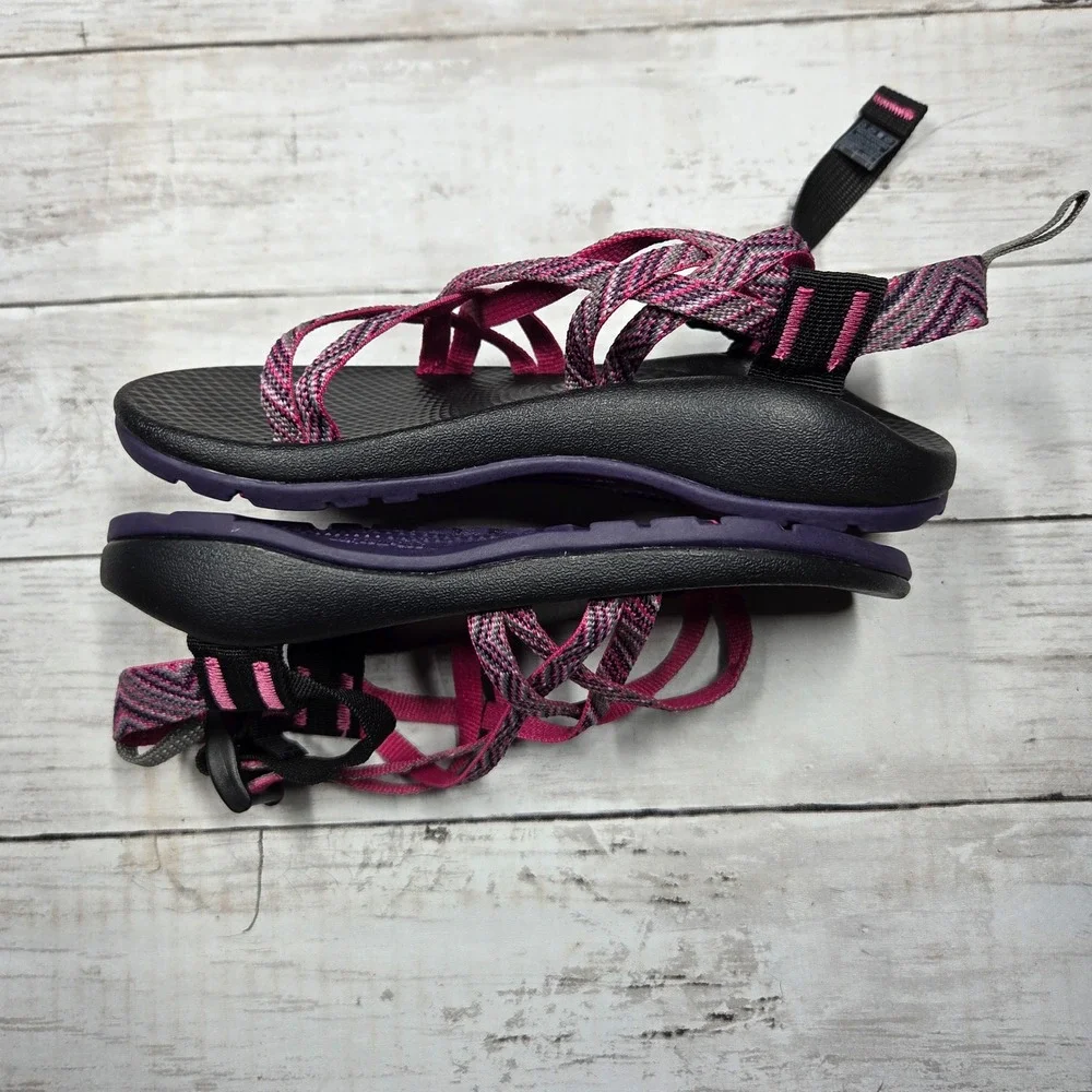 Chaco Z/1 Ecotread Strappy Athletic Sandals Kid 3 Pink Purple Chevron Water Shoe